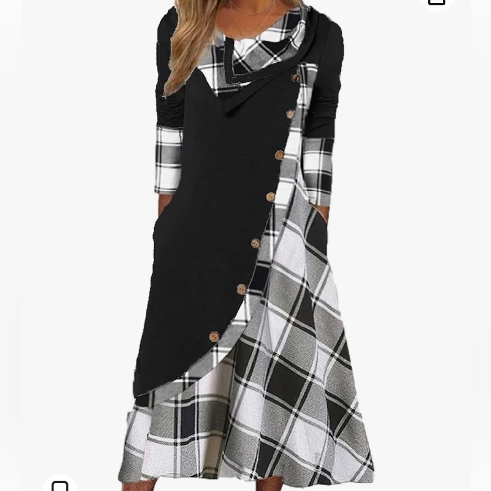 Plaid Long Sleeve Maxi Dress